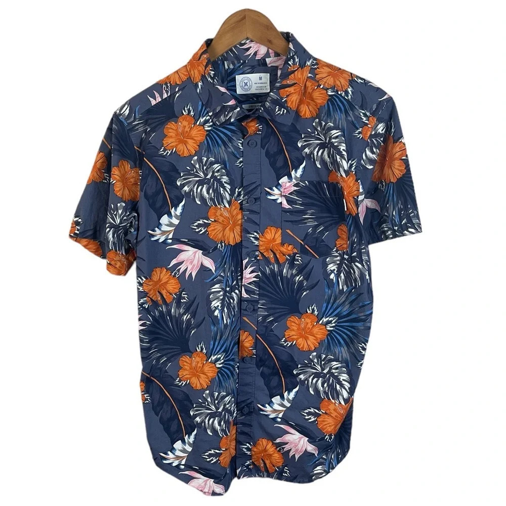 Bf1038 Mens Hurley Surfing Brand Stretch Fit Floral Beach Button Down Shirt M